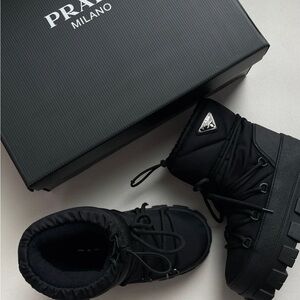 Women's Prada Black Quilted Triangular Logo Platform Snow Boots